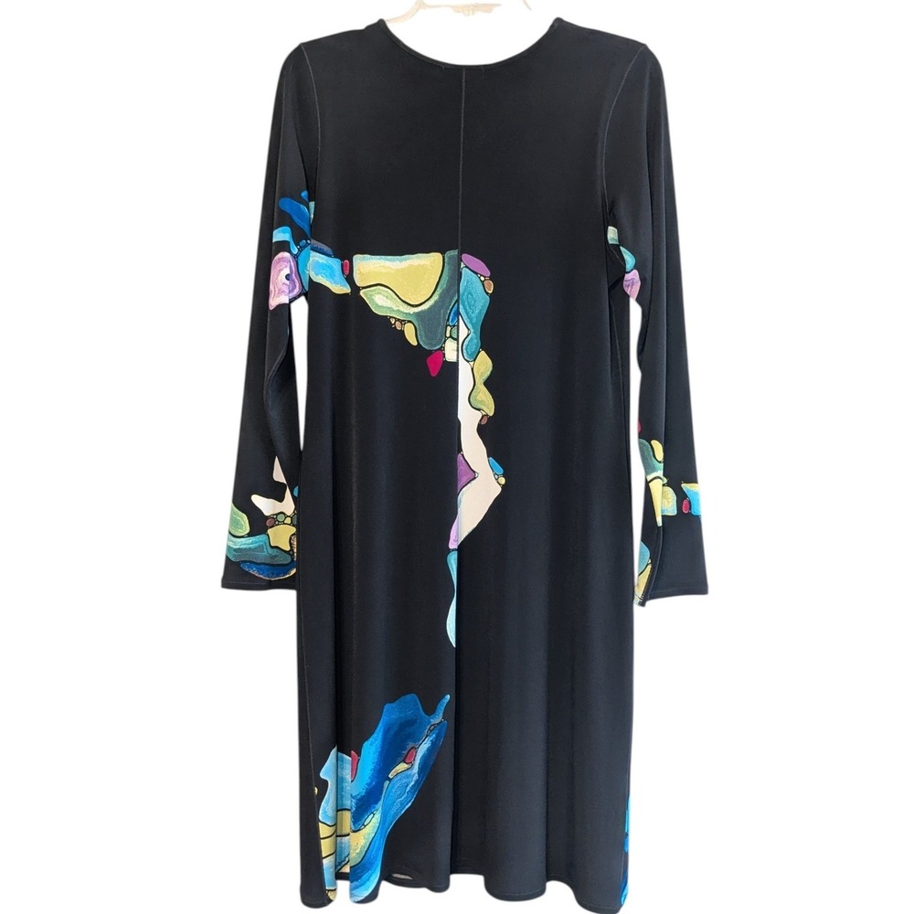 Eva Varro Black Multi Abstract Art Print Long Sleeve Keyhole Cutout Dress XL USA - Picture 3 of 10